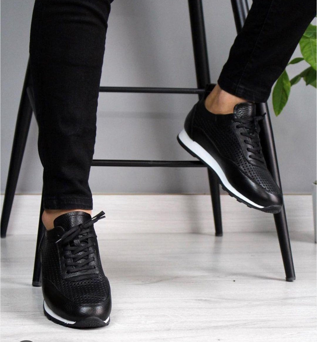 Chaussures de sport décontractées en cuir véritable pour hommes