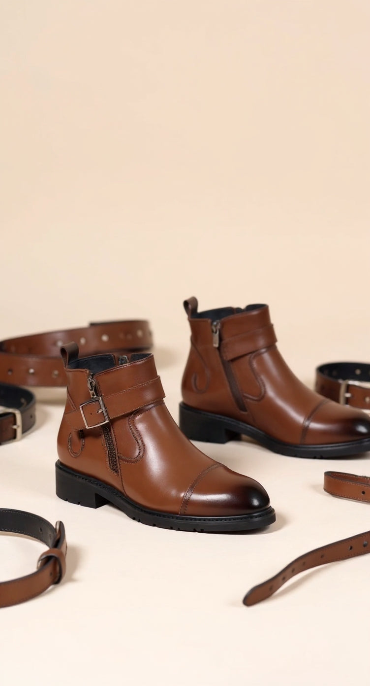 Bottes Chelsea en cuir de vachette véritable
