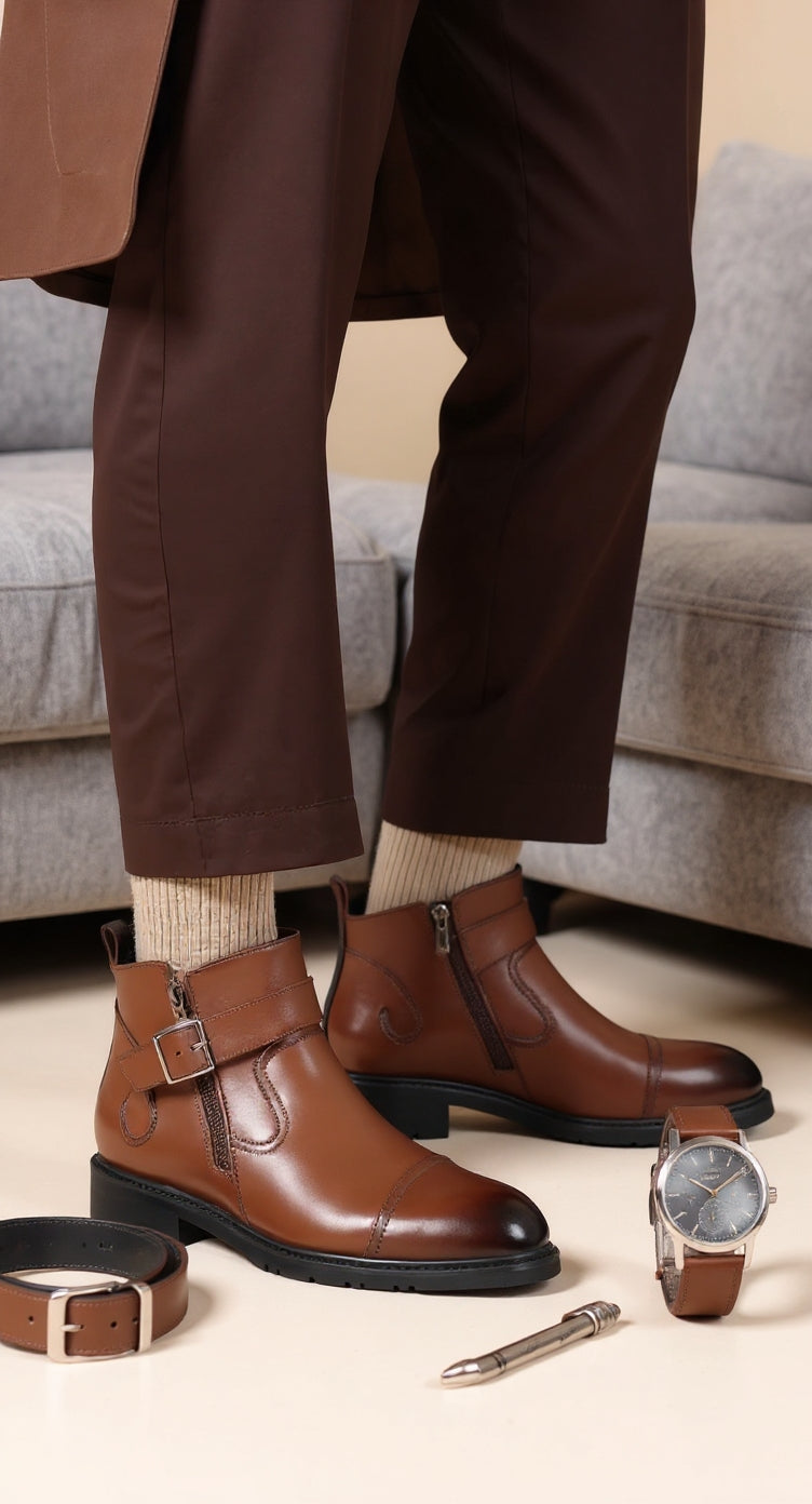 Bottes Chelsea en cuir de vachette véritable