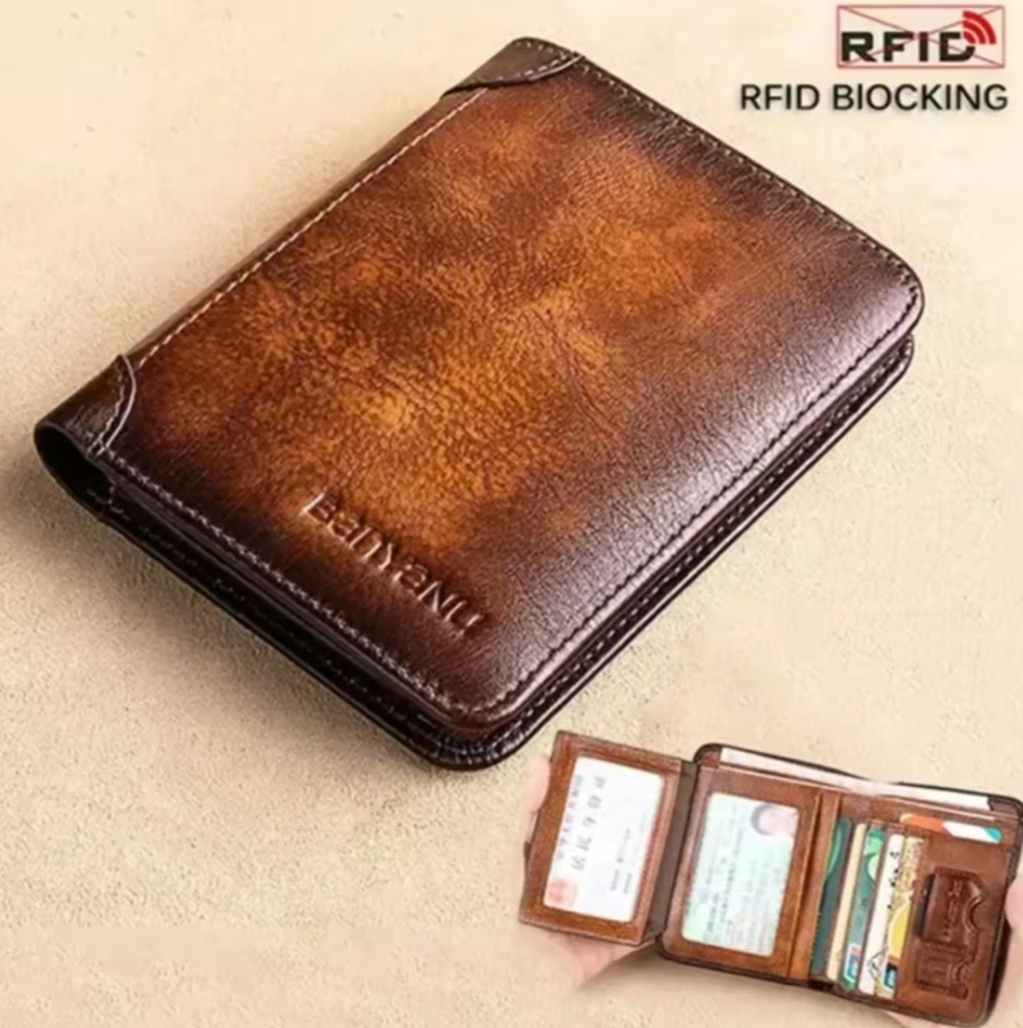 Portefeuille slim en cuir de vache véritable