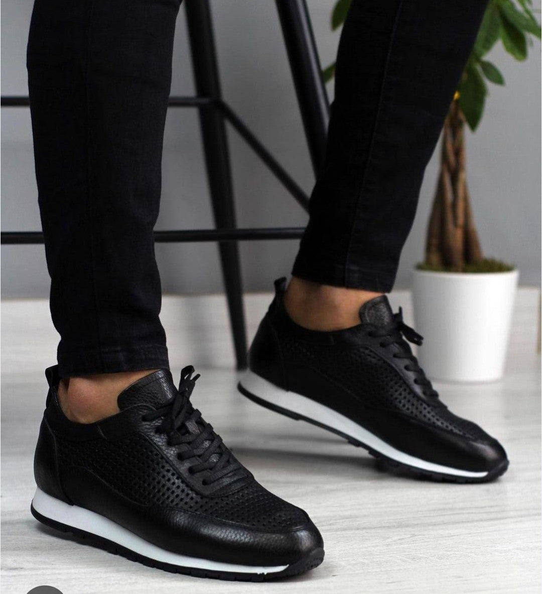 Chaussures de sport décontractées en cuir véritable pour hommes